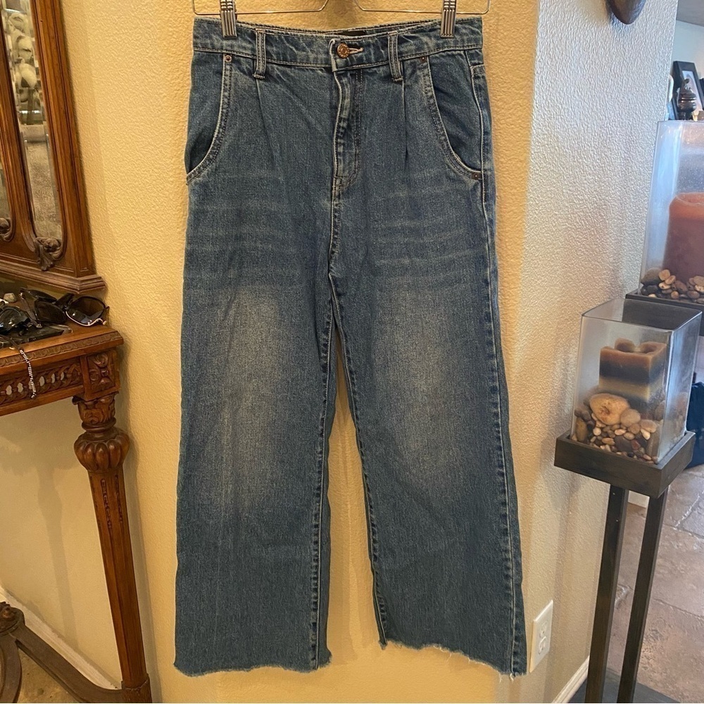 BDG Urban Outfitters Women Blue Wide Leg Baggy Raw Hem Jeans Size 26